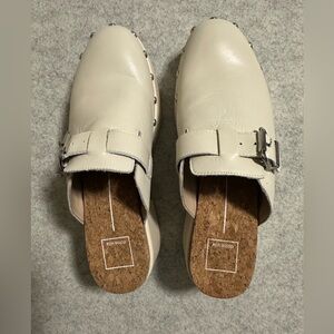 Dolce Vita Cream Leather Buckle Clog Mules